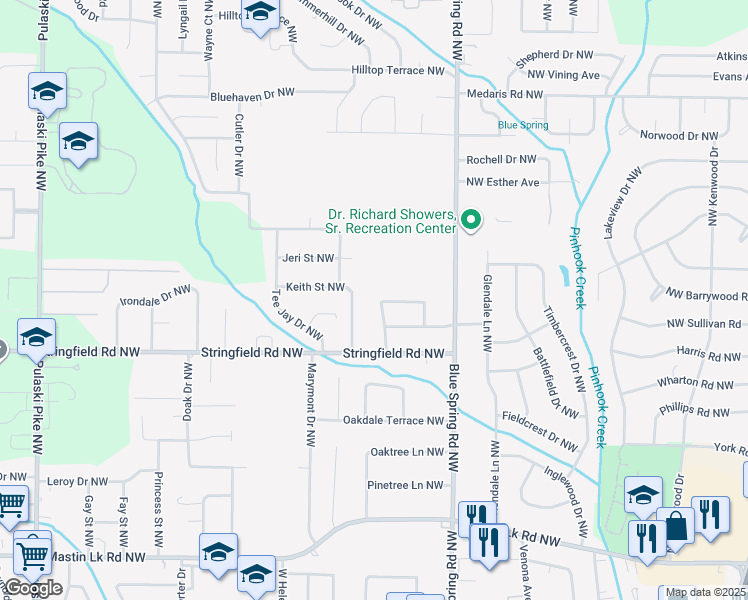 map of restaurants, bars, coffee shops, grocery stores, and more near 4213 Eastland Drive Northwest in Huntsville