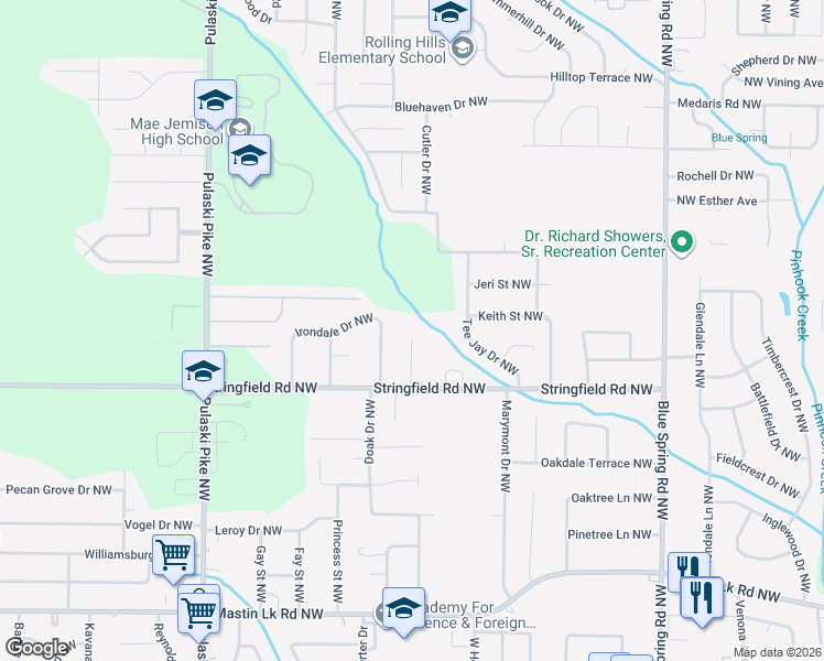 map of restaurants, bars, coffee shops, grocery stores, and more near 4012 Offutt Court Northwest in Huntsville