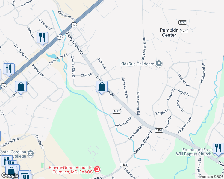 map of restaurants, bars, coffee shops, grocery stores, and more near 353 Piney Green Road in Jacksonville