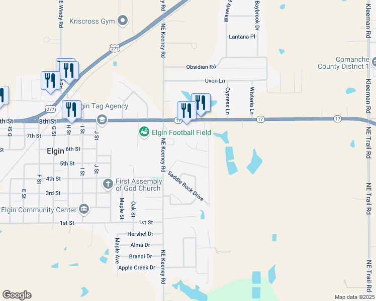 map of restaurants, bars, coffee shops, grocery stores, and more near 1613 Northeast White Rock Drive in Elgin