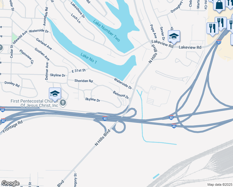 map of restaurants, bars, coffee shops, grocery stores, and more near 323 Belmont Drive in North Little Rock
