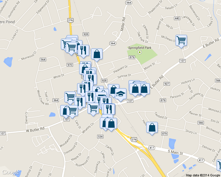 map of restaurants, bars, coffee shops, grocery stores, and more near 505 Murray Drive in Mauldin
