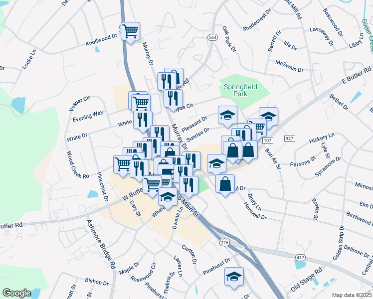 map of restaurants, bars, coffee shops, grocery stores, and more near 505 Murray Drive in Mauldin