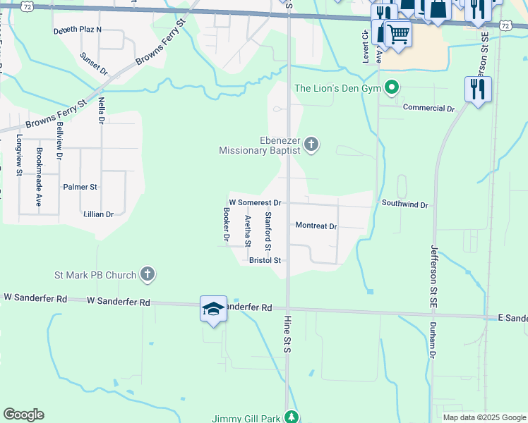 map of restaurants, bars, coffee shops, grocery stores, and more near 2102 Stanford Street in Athens
