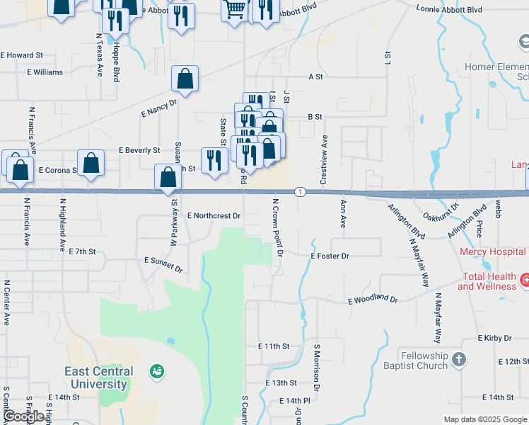 map of restaurants, bars, coffee shops, grocery stores, and more near 1830 East 6th in Ada