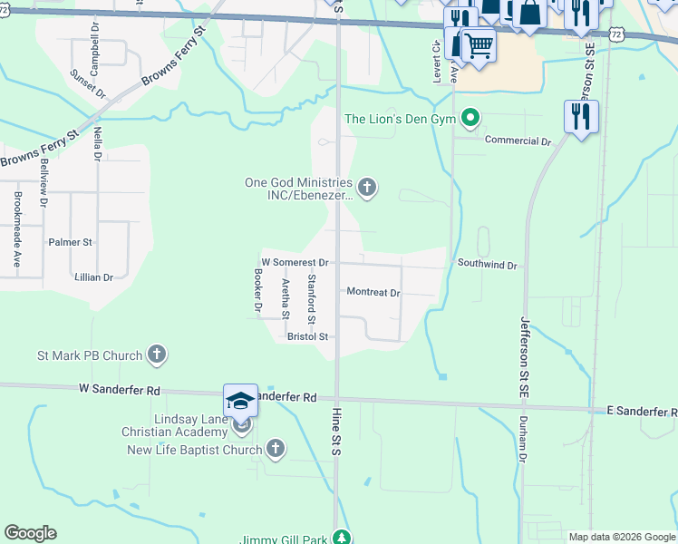 map of restaurants, bars, coffee shops, grocery stores, and more near 2102 County Road 61 in Athens