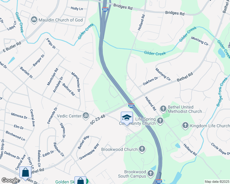 map of restaurants, bars, coffee shops, grocery stores, and more near 130 Willow Forks Drive in Simpsonville