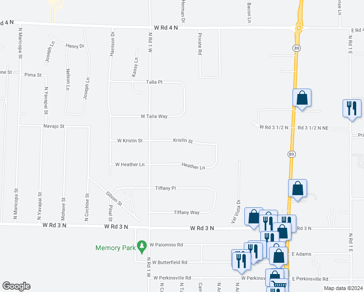 map of restaurants, bars, coffee shops, grocery stores, and more near 948 Kristin Street in Chino Valley
