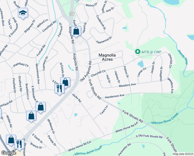 map of restaurants, bars, coffee shops, grocery stores, and more near 2 Meadors Avenue in Greenville