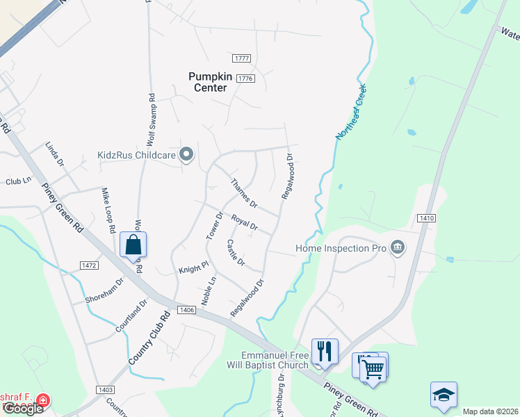 map of restaurants, bars, coffee shops, grocery stores, and more near 109 Thames Drive in Jacksonville