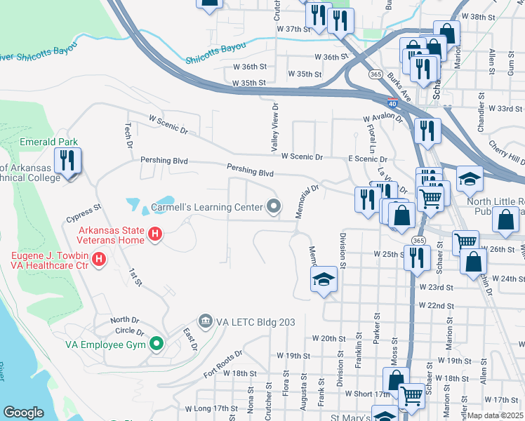 map of restaurants, bars, coffee shops, grocery stores, and more near 9 Lori Lane in North Little Rock