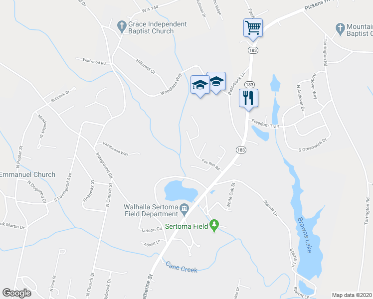 map of restaurants, bars, coffee shops, grocery stores, and more near 311 Fox Run Rd in Walhalla