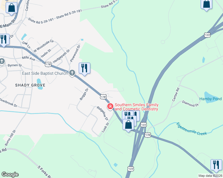 map of restaurants, bars, coffee shops, grocery stores, and more near 7 Fowler Street in Liberty