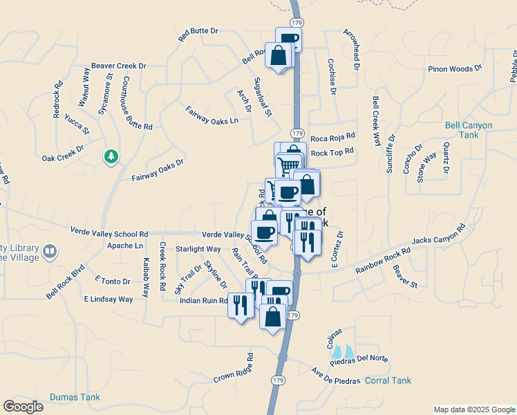 map of restaurants, bars, coffee shops, grocery stores, and more near 72 East Cortez Drive in Sedona
