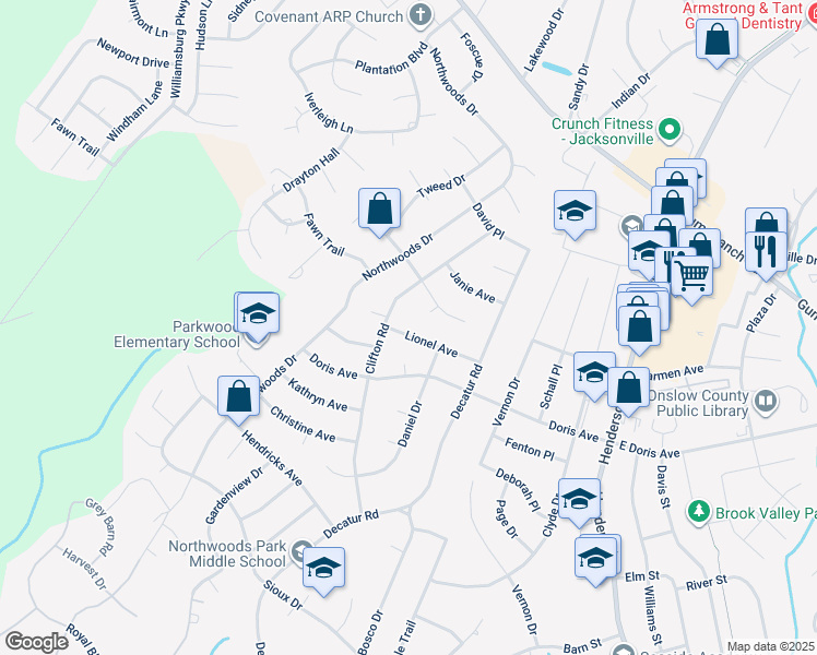 map of restaurants, bars, coffee shops, grocery stores, and more near 118 Lionel Avenue in Jacksonville
