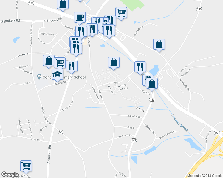 map of restaurants, bars, coffee shops, grocery stores, and more near 101 P-1-134 in Powdersville