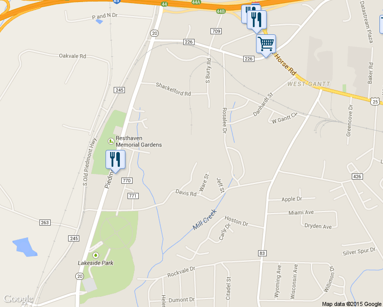 map of restaurants, bars, coffee shops, grocery stores, and more near 121 McCullough Road in Piedmont