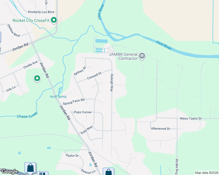 map of restaurants, bars, coffee shops, grocery stores, and more near 154 Raleigh Way in Huntsville