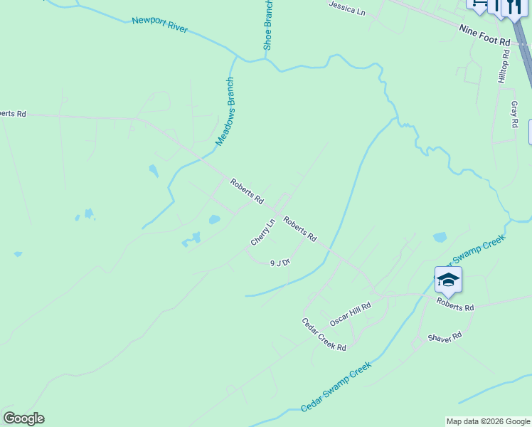 map of restaurants, bars, coffee shops, grocery stores, and more near 101-103 Cherry Lane in Newport