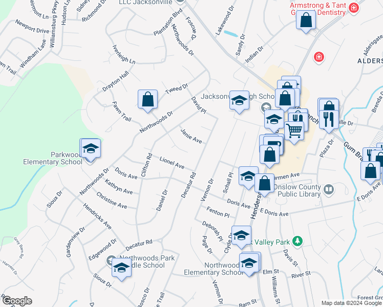 map of restaurants, bars, coffee shops, grocery stores, and more near 100 Ramona Avenue in Jacksonville