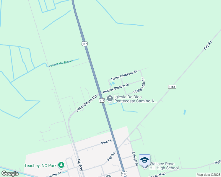 map of restaurants, bars, coffee shops, grocery stores, and more near 129 Jasper Mills Drive in Teachey