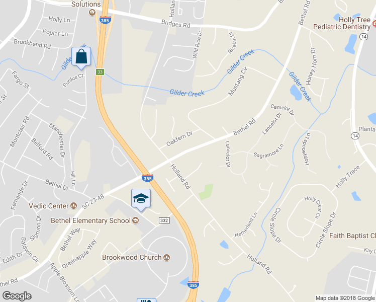 map of restaurants, bars, coffee shops, grocery stores, and more near 1601 Bethel Road in Simpsonville