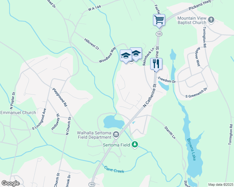 map of restaurants, bars, coffee shops, grocery stores, and more near 311 Fox Run Road in Walhalla