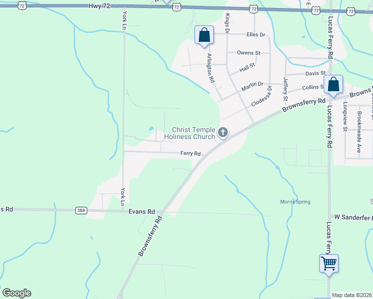 map of restaurants, bars, coffee shops, grocery stores, and more near 17312 Ferry Road in Athens
