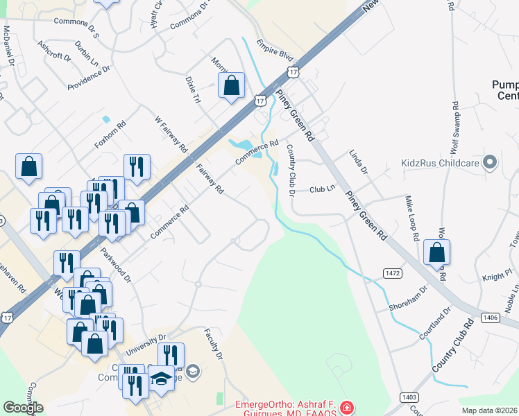 map of restaurants, bars, coffee shops, grocery stores, and more near 419 University Drive in Jacksonville