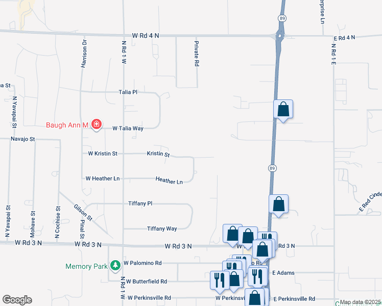 map of restaurants, bars, coffee shops, grocery stores, and more near 907 Kristin Street in Chino Valley