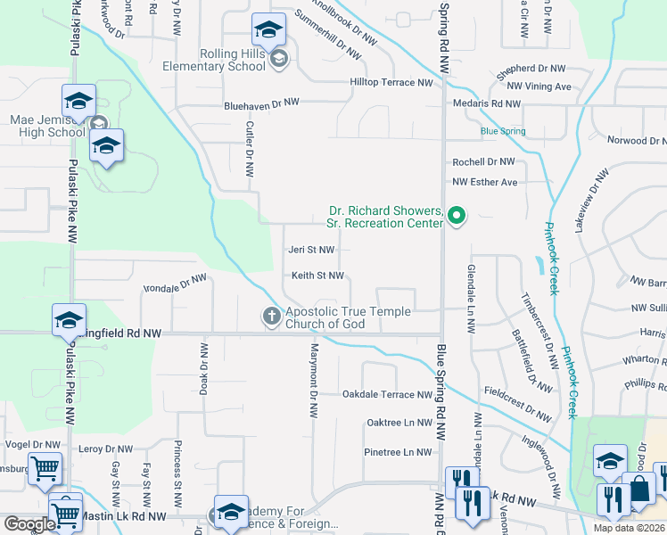 map of restaurants, bars, coffee shops, grocery stores, and more near 4221 Keith Street Northwest in Huntsville