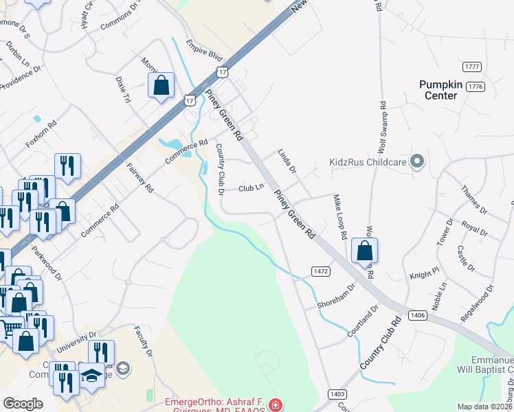 map of restaurants, bars, coffee shops, grocery stores, and more near 211-213 Country Club Drive in Jacksonville
