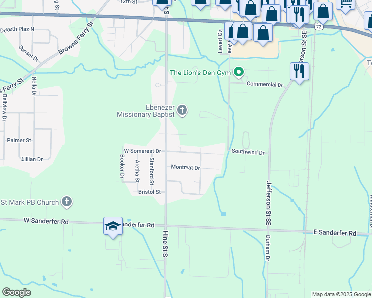 map of restaurants, bars, coffee shops, grocery stores, and more near 1209 Somerest Drive in Athens