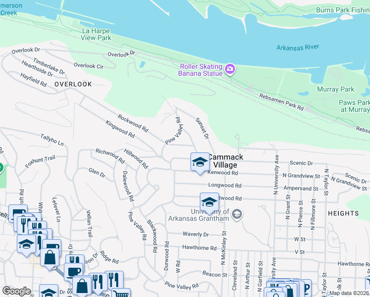 map of restaurants, bars, coffee shops, grocery stores, and more near 205 Englewood Road in Little Rock