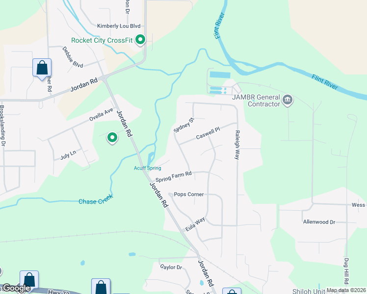 map of restaurants, bars, coffee shops, grocery stores, and more near 103 Caswell Place in Huntsville