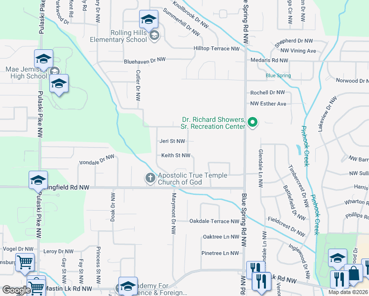 map of restaurants, bars, coffee shops, grocery stores, and more near 4301 Barry Street Northwest in Huntsville