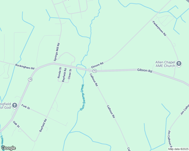 map of restaurants, bars, coffee shops, grocery stores, and more near 15541 Calhoun Road in Laurinburg