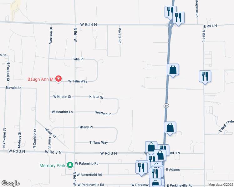 map of restaurants, bars, coffee shops, grocery stores, and more near 907 Kristin Street in Chino Valley