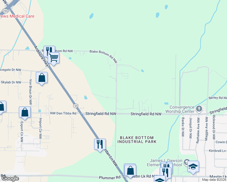 map of restaurants, bars, coffee shops, grocery stores, and more near 330 Blake Bottom Road Northwest in Huntsville