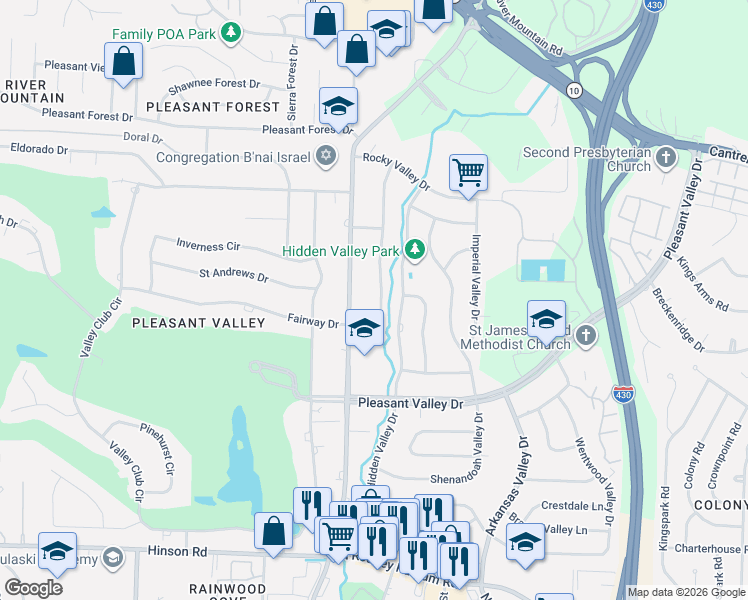 map of restaurants, bars, coffee shops, grocery stores, and more near 3119 North Rodney Parham Road in Little Rock