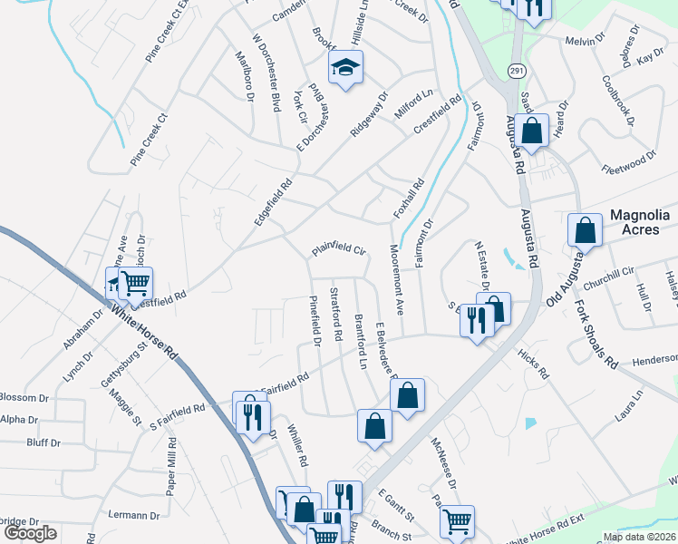 map of restaurants, bars, coffee shops, grocery stores, and more near 9 Plainfield Circle in Greenville