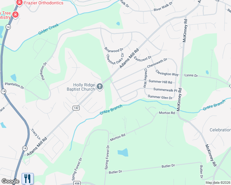 map of restaurants, bars, coffee shops, grocery stores, and more near 105 Summercrest Circle in Simpsonville