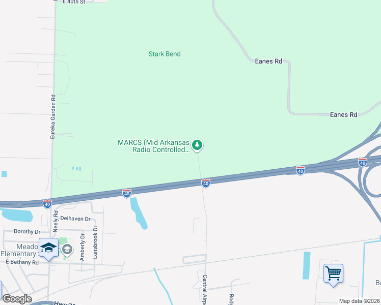 map of restaurants, bars, coffee shops, grocery stores, and more near 3211 Central Airport Road in North Little Rock