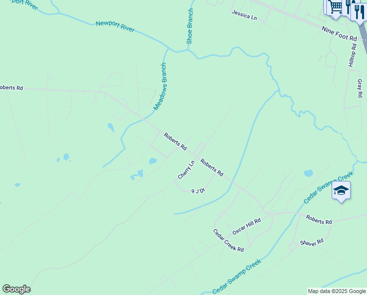 map of restaurants, bars, coffee shops, grocery stores, and more near 890 Roberts Rd in Newport
