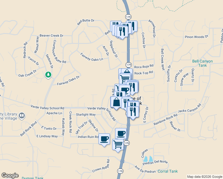 map of restaurants, bars, coffee shops, grocery stores, and more near in Village of Oak Creek