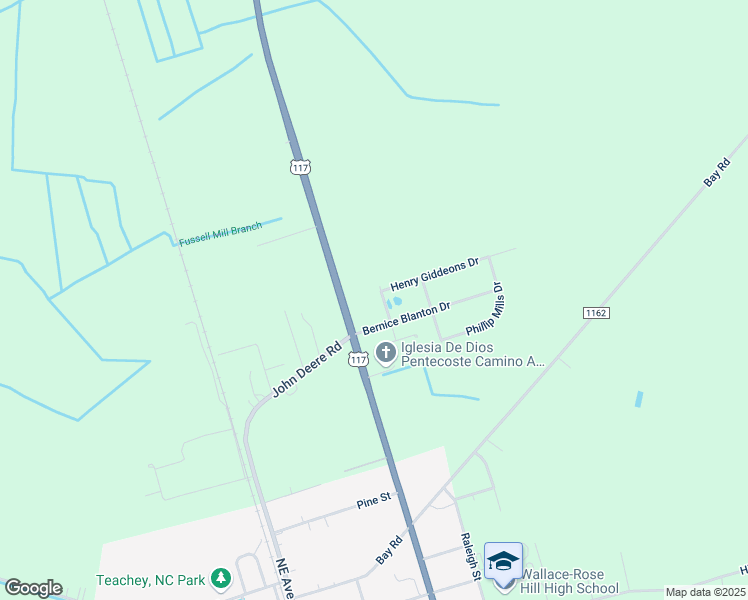 map of restaurants, bars, coffee shops, grocery stores, and more near 129 Jasper Mills Drive in Teachey