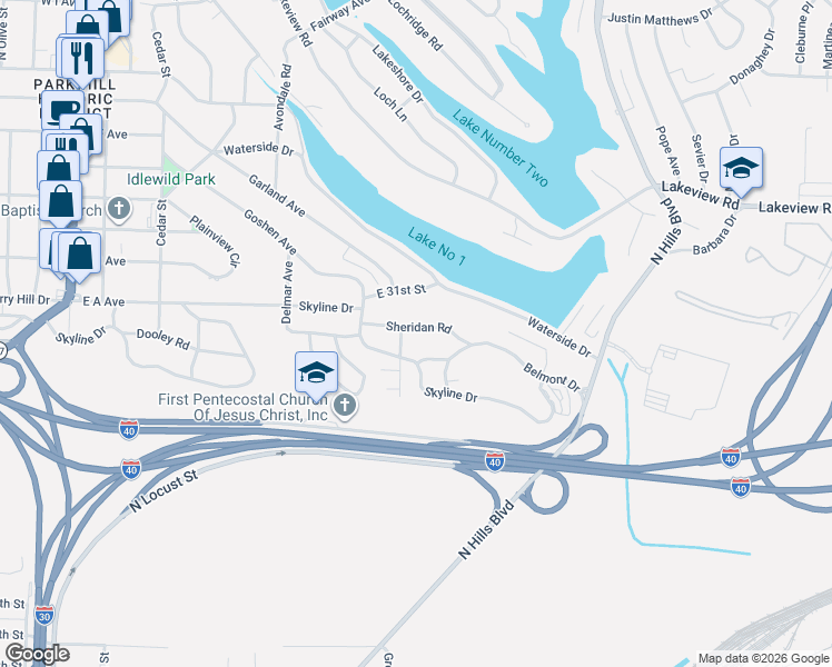 map of restaurants, bars, coffee shops, grocery stores, and more near 153 Sheridan Road in North Little Rock