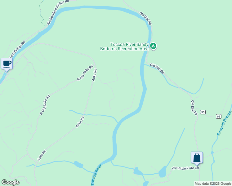 map of restaurants, bars, coffee shops, grocery stores, and more near 105 River Ridge Lane in Blue Ridge