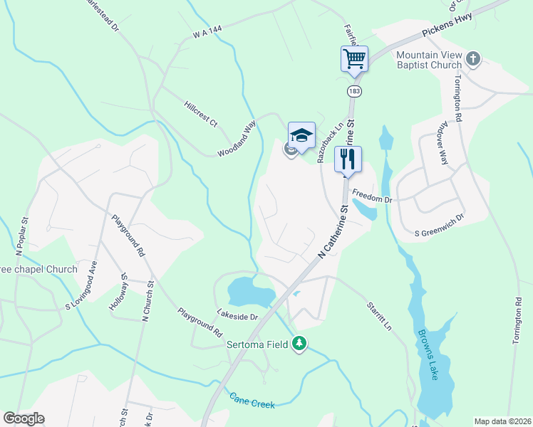 map of restaurants, bars, coffee shops, grocery stores, and more near 417 Den Ridge Drive in Walhalla