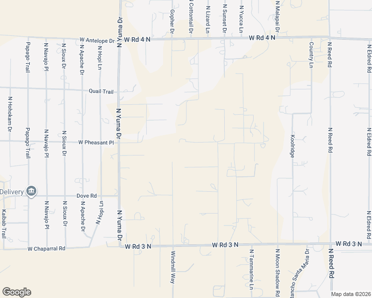 map of restaurants, bars, coffee shops, grocery stores, and more near 2517 West Pheasant Place in Chino Valley